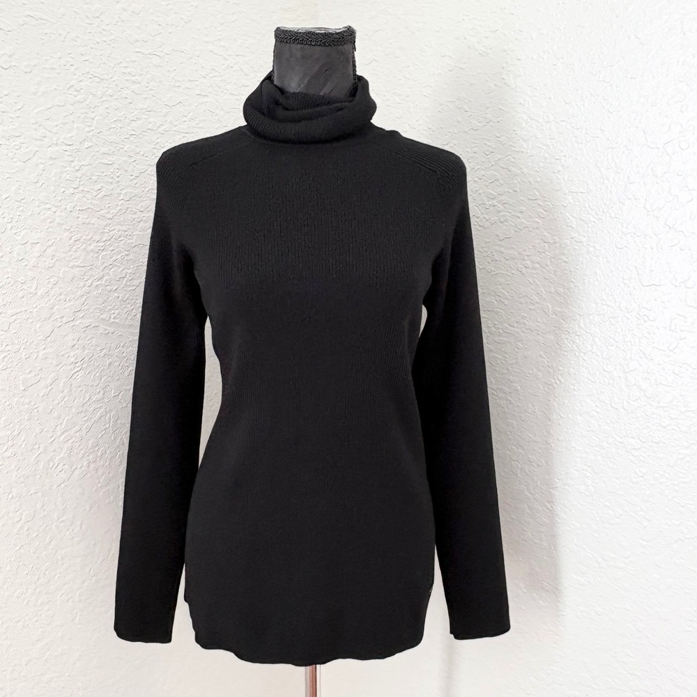 Tory Burch Ribbed Knit Turtleneck Sweater Womens M Black Workwear Preppy